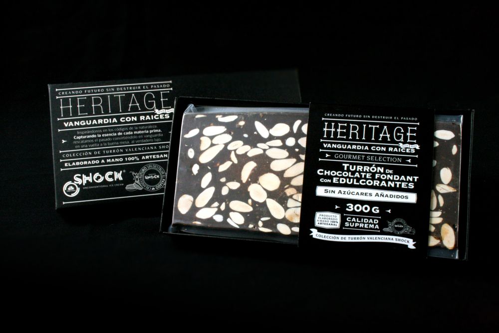 Heritage Chocolate Fondant and Marcona Almond Turron bar, with sweeteners (300gr) 